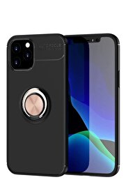 CepteToptan iPhone 12 Kılıf Range Yüzüklü Silikon - Siyah-Gold - DROPX3098-8315