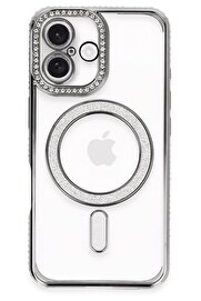 CepteToptan iPhone 16 Plus Kılıf Joke Simli Magneticsafe Kılıf - Gri - DROPX1281-7165