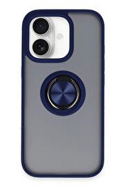 CepteToptan iPhone 16 Kılıf Montreal Yüzüklü Silikon Kapak - Lacivert - DROPX9007-4778