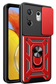 CepteToptan İnfinix Zero 30 4G Kılıf Pars Lens Yüzüklü Silikon - Kırmızı - DROPX5081-9147