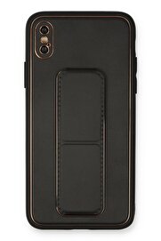 CepteToptan iPhone XS Max Kılıf Coco Deri Standlı Kapak - Siyah - DROPX4398-4017