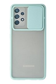 CepteToptan Samsung Galaxy A32 Kılıf Palm Buzlu Kamera Sürgülü Silikon - Turkuaz - DROPX6744-9942