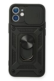 CepteToptan iPhone 12 Mini Kılıf Pars Lens Yüzüklü Silikon - Siyah - DROPX5579-6675
