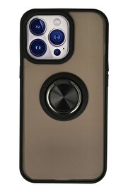 CepteToptan iPhone 15 Pro Kılıf Montreal Yüzüklü Silikon Kapak - Siyah - DROPX8355-4876