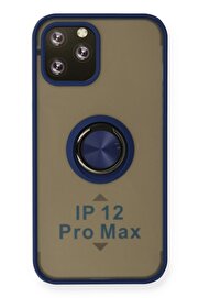 CepteToptan iPhone 12 Pro Max Kılıf Montreal Yüzüklü Silikon Kapak - Lacivert - DROPX2309-1208