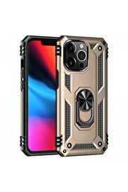 CepteToptan iPhone 14 Pro Max Kılıf Sofya Yüzüklü Silikon Kapak - Gold - DROPX5607-9204