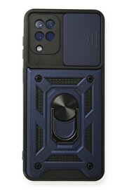CepteToptan Samsung Galaxy A12 Kılıf Pars Lens Yüzüklü Silikon - Lacivert - DROPX3408-6009