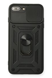 CepteToptan iPhone 7 Plus Kılıf Pars Lens Yüzüklü Silikon - Siyah - DROPX2413-7570