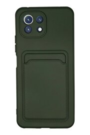CepteToptan Xiaomi Mi 11 Kılıf Kelvin Kartvizitli Silikon - Koyu Yeşil - DROPX7195-8529
