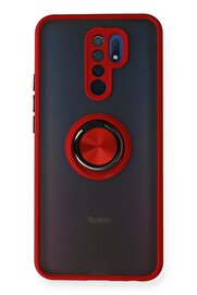 CepteToptan Xiaomi Redmi 9 Kılıf Montreal Yüzüklü Silikon Kapak - Kırmızı - DROPX7950-5997
