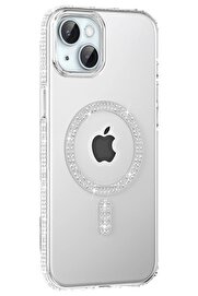 CepteToptan Apple iPhone 14 Move Taşlı Magsafe Kapak - Natural Grey - DROPX8763-3781