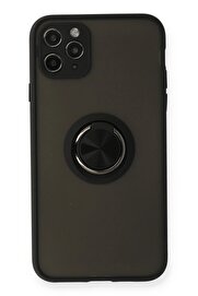CepteToptan iPhone 11 Pro Kılıf Montreal Yüzüklü Silikon Kapak - Siyah - DROPX5554-6932