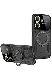 CepteToptan Xiaomi Redmi 13C Kılıf Joy Lens Standlı Kapak - Siyah - DROPX1745-5777