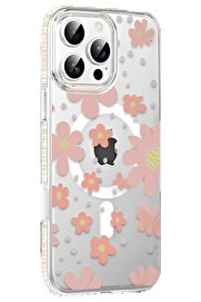 CepteToptan Apple iPhone 16 Pro Floral Magsafe Kapak - Pembe - DROPX1793-4386