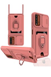 CepteToptan Xiaomi Redmi 9T Kılıf Zuma Kartvizitli Yüzüklü Silikon - Pembe - DROPX4040-1677