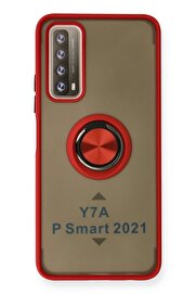 CepteToptan Huawei P Smart 2021 Kılıf Montreal Yüzüklü Silikon Kapak - Kırmızı - DROPX7465-3175