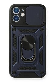 CepteToptan iPhone 12 Kılıf Pars Lens Yüzüklü Silikon - Lacivert - DROPX4304-6786