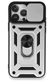 CepteToptan iPhone 15 Pro Max Kılıf Pars Lens Yüzüklü Silikon - Gümüş - DROPX9406-2066