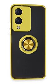 CepteToptan Vivo Y17S Kılıf Montreal Yüzüklü Silikon Kapak - Sarı - DROPX7143-8509