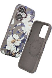 CepteToptan iPhone 16 Flower Series Magsafe Kapak - Gri - DROPX1492-8827