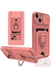 CepteToptan iPhone 13 Kılıf Zuma Kartvizitli Yüzüklü Silikon - Pembe - DROPX5249-1829