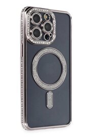 CepteToptan iPhone 14 Pro Kılıf Joke Simli Magneticsafe Kılıf - Gri - DROPX4949-1184
