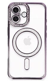 CepteToptan iPhone 16 Plus Kılıf Joke Simli Magneticsafe Kılıf - Derin Mor - DROPX1023-9806