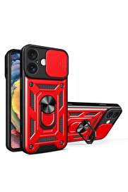 CepteToptan iPhone 16 Kılıf Pars Lens Yüzüklü Silikon - Kırmızı - DROPX8408-9404
