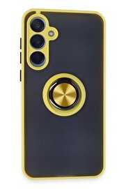 CepteToptan Samsung Galaxy A55 5G Kılıf Montreal Yüzüklü Silikon Kapak - Sarı - DROPX1902-4488