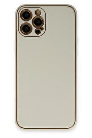 CepteToptan iPhone 12 Pro Max Kılıf Coco Deri Silikon Kapak - Beyaz - DROPX4743-8074