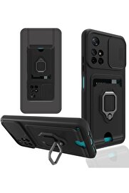 CepteToptan Xiaomi Redmi Note 11T Kılıf Zuma Kartvizitli Yüzüklü Silikon - Siyah - DROPX7793-7920