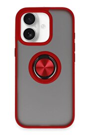 CepteToptan iPhone 16 Kılıf Montreal Yüzüklü Silikon Kapak - Kırmızı - DROPX6843-3358