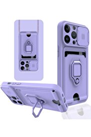 CepteToptan iPhone 13 Pro Kılıf Zuma Kartvizitli Yüzüklü Silikon - Lila - DROPX2981-8647