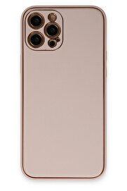 CepteToptan iPhone 12 Pro Kılıf Coco Deri Silikon Kapak - Pudra - DROPX5666-1492
