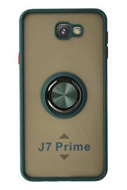 CepteToptan Samsung Galaxy J7 Prime Kılıf Montreal Yüzüklü Silikon Kapak - Yeşil - DROPX5957-9018