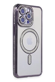 CepteToptan iPhone 14 Pro Max Kılıf Joke Simli Magneticsafe Kılıf - Derin Mor - DROPX8822-2044