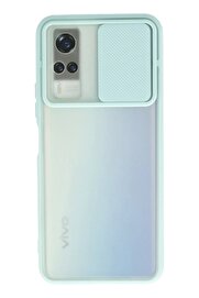 CepteToptan Vivo Y53S Kılıf Palm Buzlu Kamera Sürgülü Silikon - Turkuaz - DROPX3805-5493