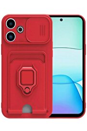 CepteToptan Xiaomi Redmi 13 4G Kılıf Zuma Kartvizitli Yüzüklü Silikon - Kırmızı - DROPX5070-1005