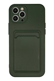 CepteToptan iPhone 12 Pro Max Kılıf Kelvin Kartvizitli Silikon - Koyu Yeşil - DROPX9682-3757