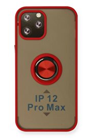 CepteToptan iPhone 12 Pro Max Kılıf Montreal Yüzüklü Silikon Kapak - Kırmızı - DROPX2156-4400
