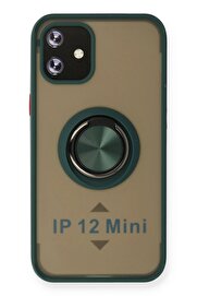 CepteToptan iPhone 12 Kılıf Montreal Yüzüklü Silikon Kapak - Yeşil - DROPX6820-8183