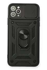 CepteToptan iPhone 11 Pro Kılıf Pars Lens Yüzüklü Silikon - Siyah - DROPX2660-9220