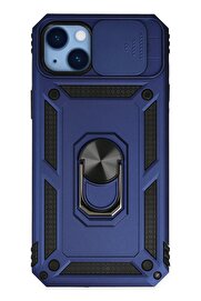 CepteToptan iPhone 14 Plus Kılıf Pars Lens Yüzüklü Silikon - Lacivert - DROPX7709-6288