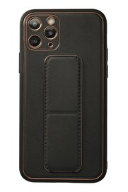 CepteToptan iPhone 11 Pro Kılıf Coco Deri Standlı Kapak - Siyah - DROPX3411-4898