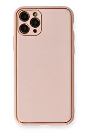 CepteToptan iPhone 11 Pro Max Kılıf Coco Deri Silikon Kapak - Pembe - DROPX2646-8362