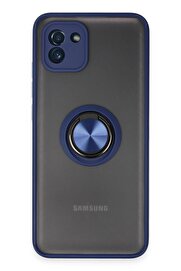 CepteToptan Samsung Galaxy A03 Kılıf Montreal Yüzüklü Silikon Kapak - Lacivert - DROPX4650-2049