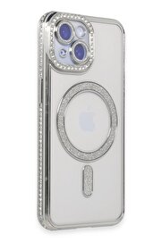 CepteToptan iPhone 15 Kılıf Joke Simli Magneticsafe Kılıf - Gümüş - DROPX8475-2669