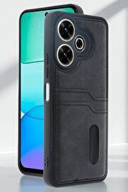 CepteToptan Xiaomi Redmi 13 4G Kılıf Sara Kartvizitli Deri Kılıf - Siyah - DROPX6814-8705
