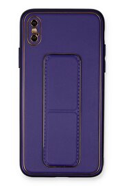 CepteToptan iPhone X Kılıf Coco Deri Standlı Kapak - Mor - DROPX3133-6124