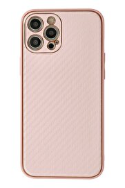 CepteToptan iPhone 12 Pro Max Kılıf Coco Karbon Silikon - Pembe - DROPX1570-2178